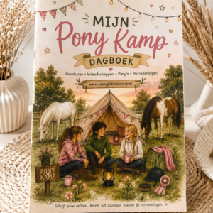 Voorkant van het Mijn Ponykamp Dagboek, een invulboek voor kinderen met ponykamp herinneringen, spelletjes en activiteiten