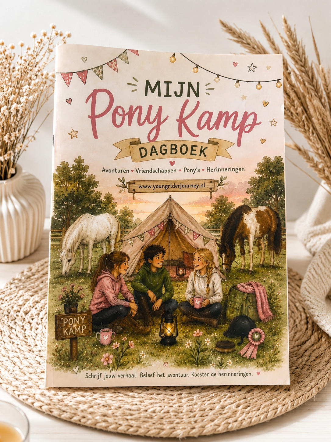 Voorkant van het Mijn Ponykamp Dagboek, een invulboek voor kinderen met ponykamp herinneringen, spelletjes en activiteiten